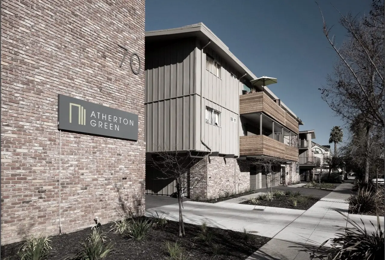 Signage and landscaping at Atherton Green in Redwood City, California, after IEC's repositioning.